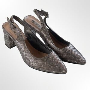 Valenti Franco Silver Rhinestone Slingback Block Heels in 7.5